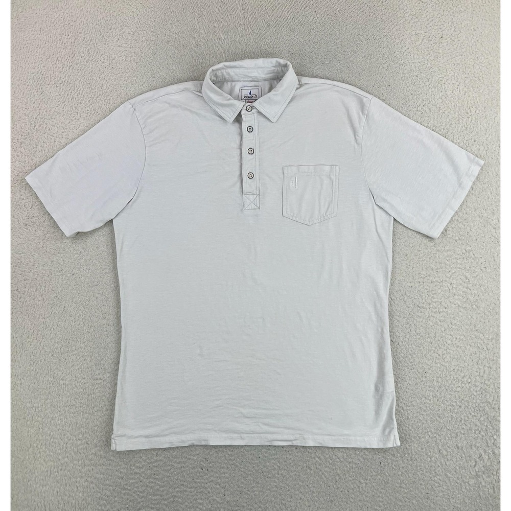 Johnnie-O Polo Shirt Mens Medium White Hangin' Out Coastal Stretch Knit Pocket